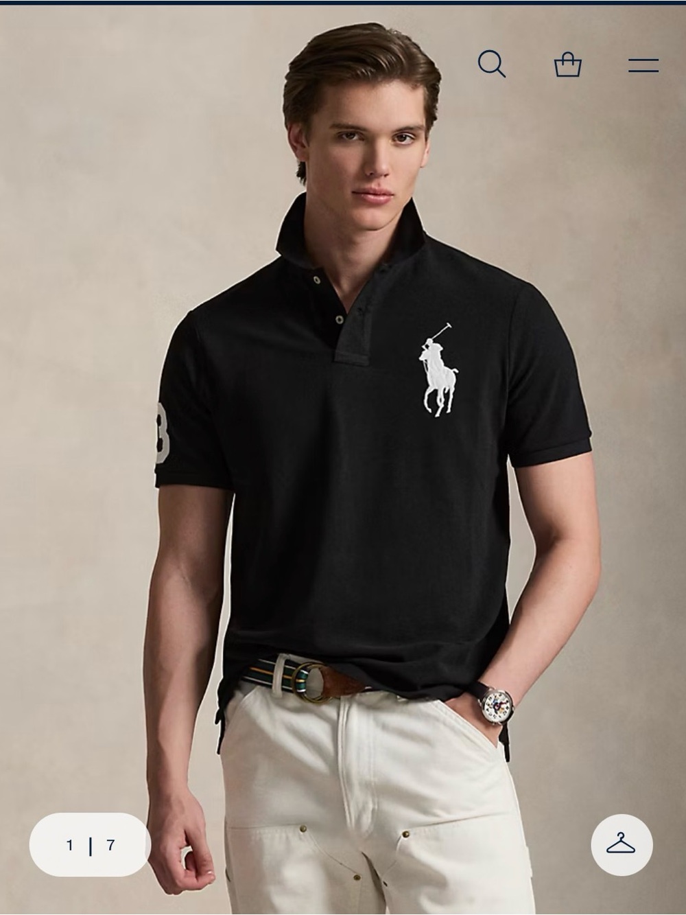Polo by Ralph Lauren Men’s Black Polo with White Big Pony Logo-number on sleeve